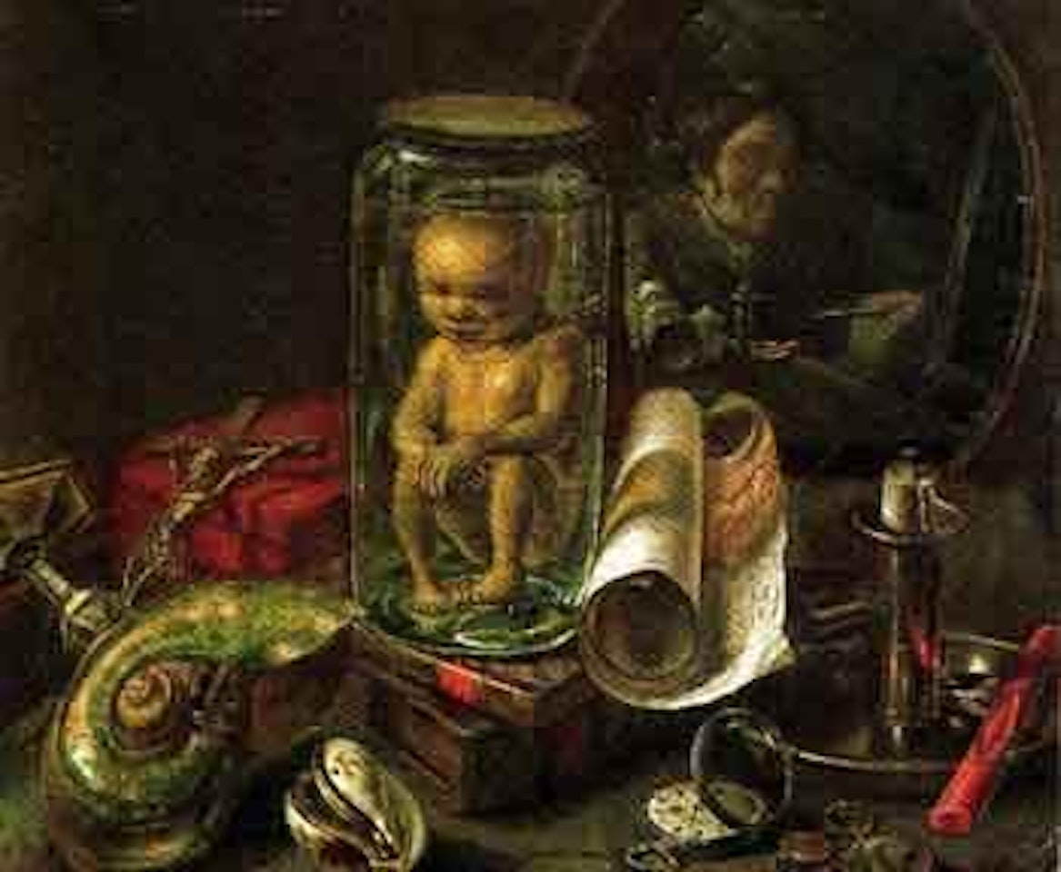 Vanitas still life with self-portrait of artist by French School