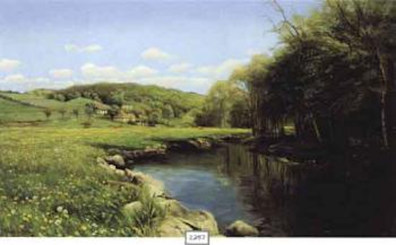 Summer landscape with river by Peder Mork Monsted