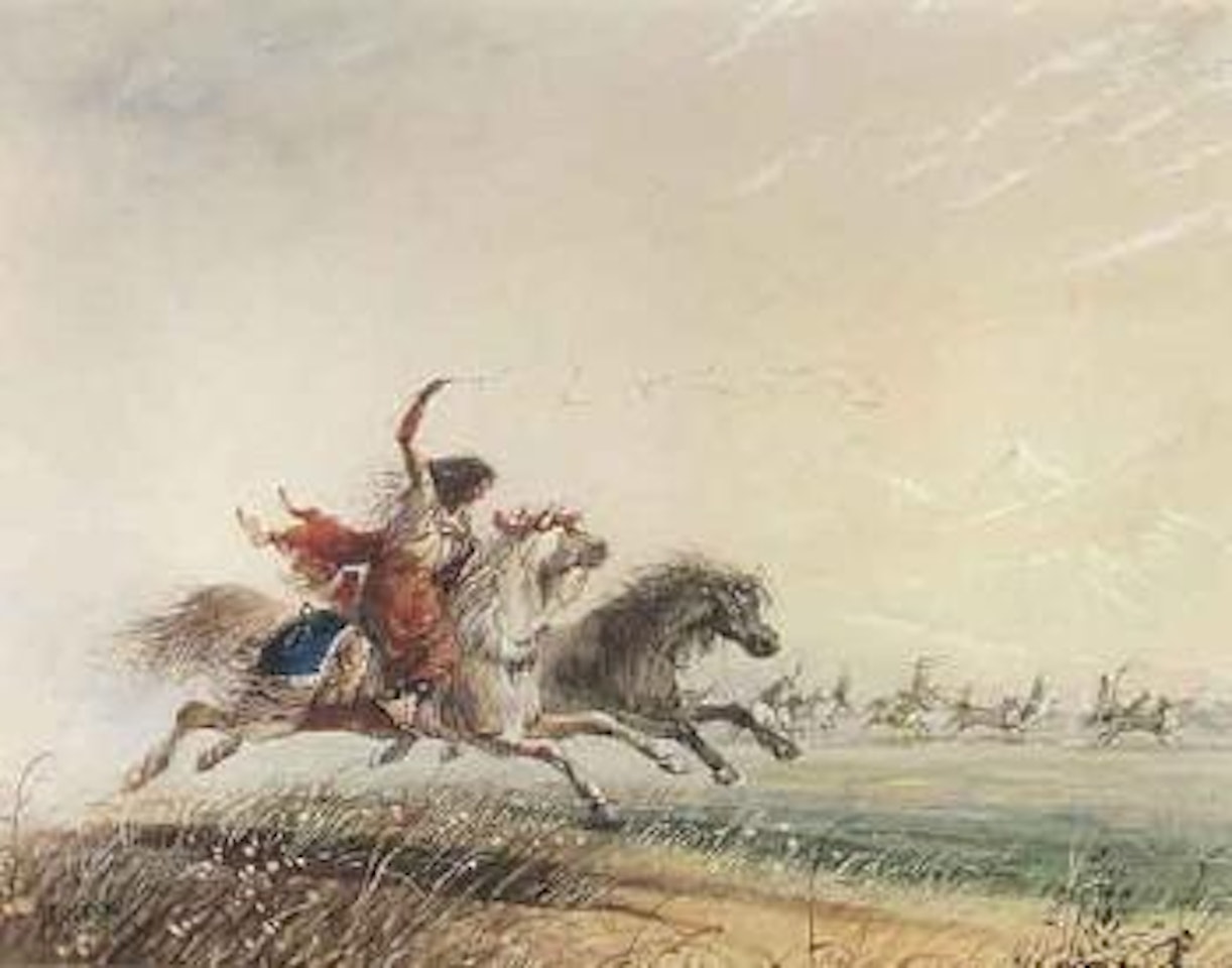 Shoshone woman throwing lasso by Alfred Jacob Miller