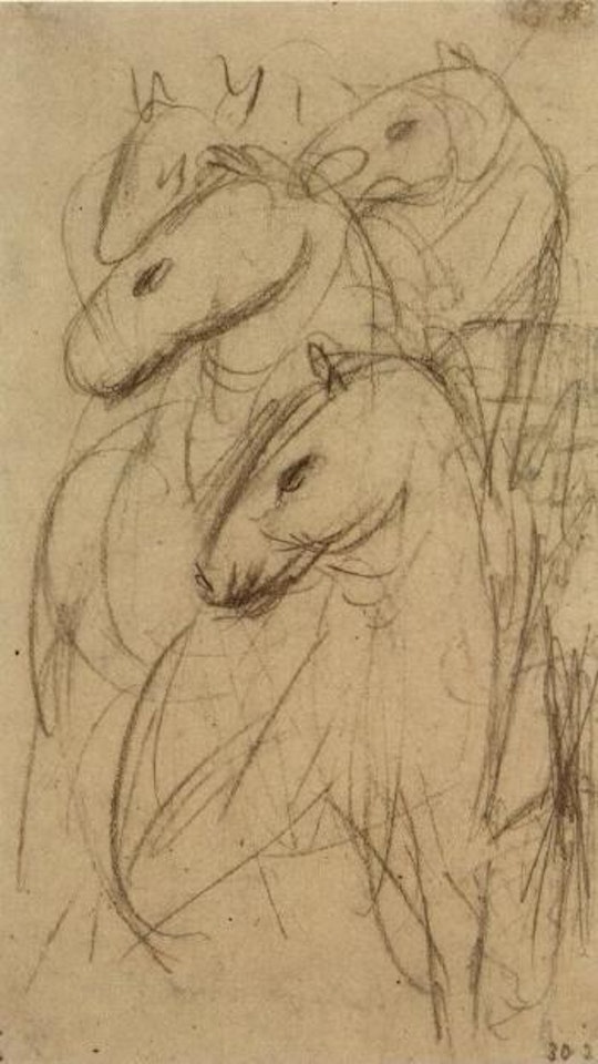 Der turm der blauen pferde - The tower of blue houses by Franz Marc