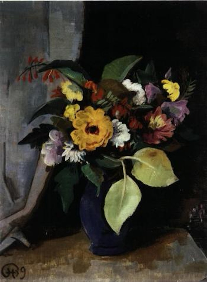Blumenstrauss in blauer vase - Bouquet of flowers in a blue vase by Karl Hofer