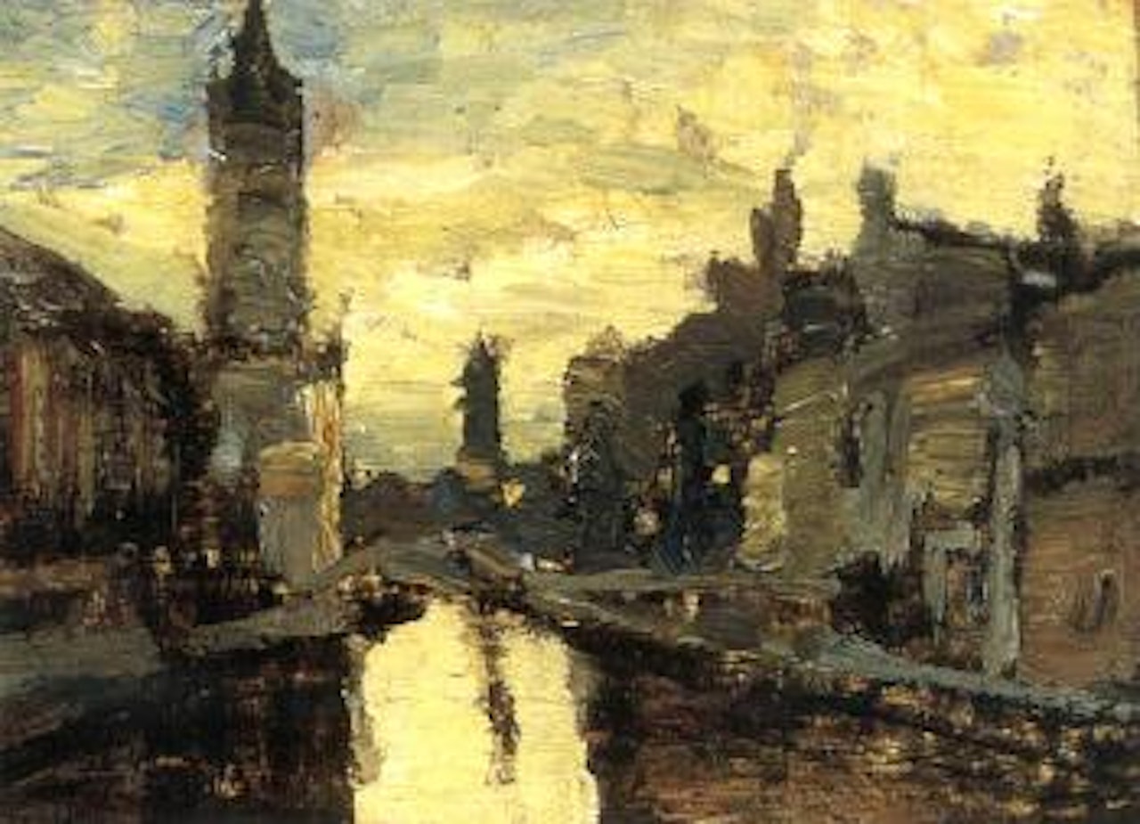 Venetian canal at sunset by Guglielmo Ciardi