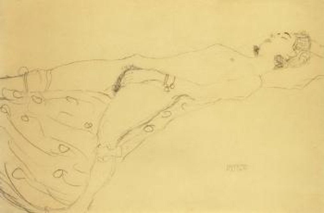 Reclining female nude by Gustav Klimt