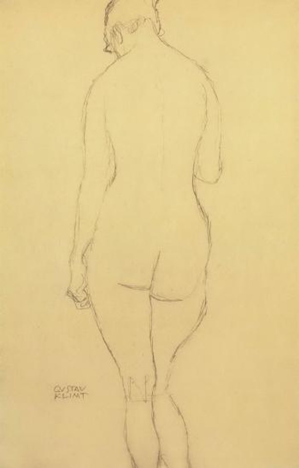 Standing female nude from the back by Gustav Klimt