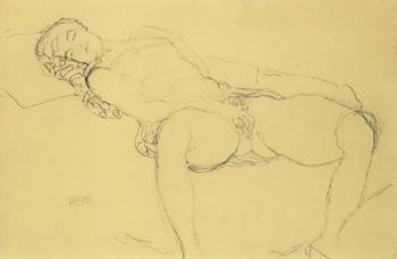 Reclining female nude by Gustav Klimt