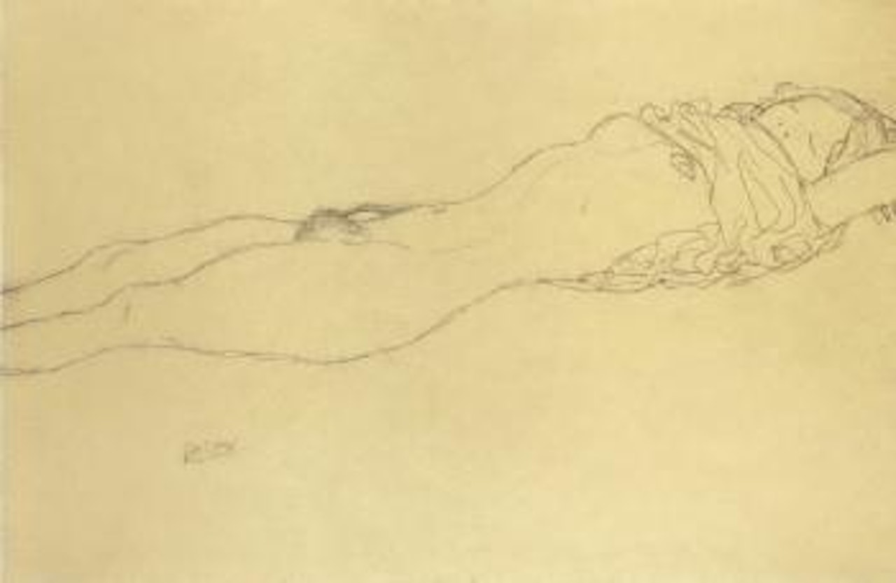 Reclining female nude by Gustav Klimt