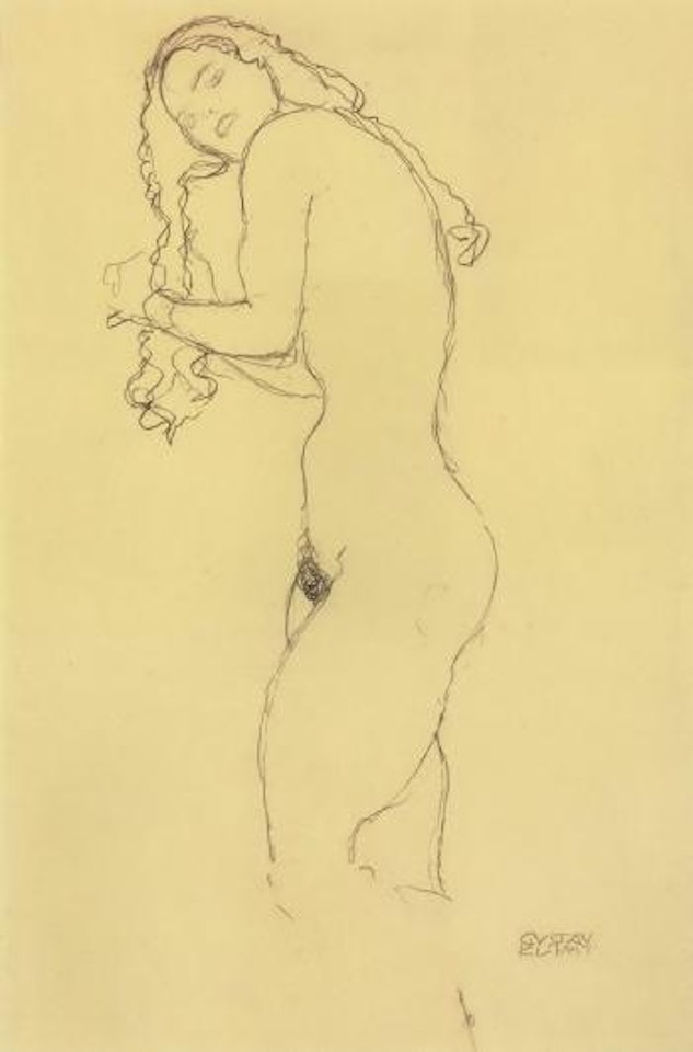 Female nude combing her hair by Gustav Klimt