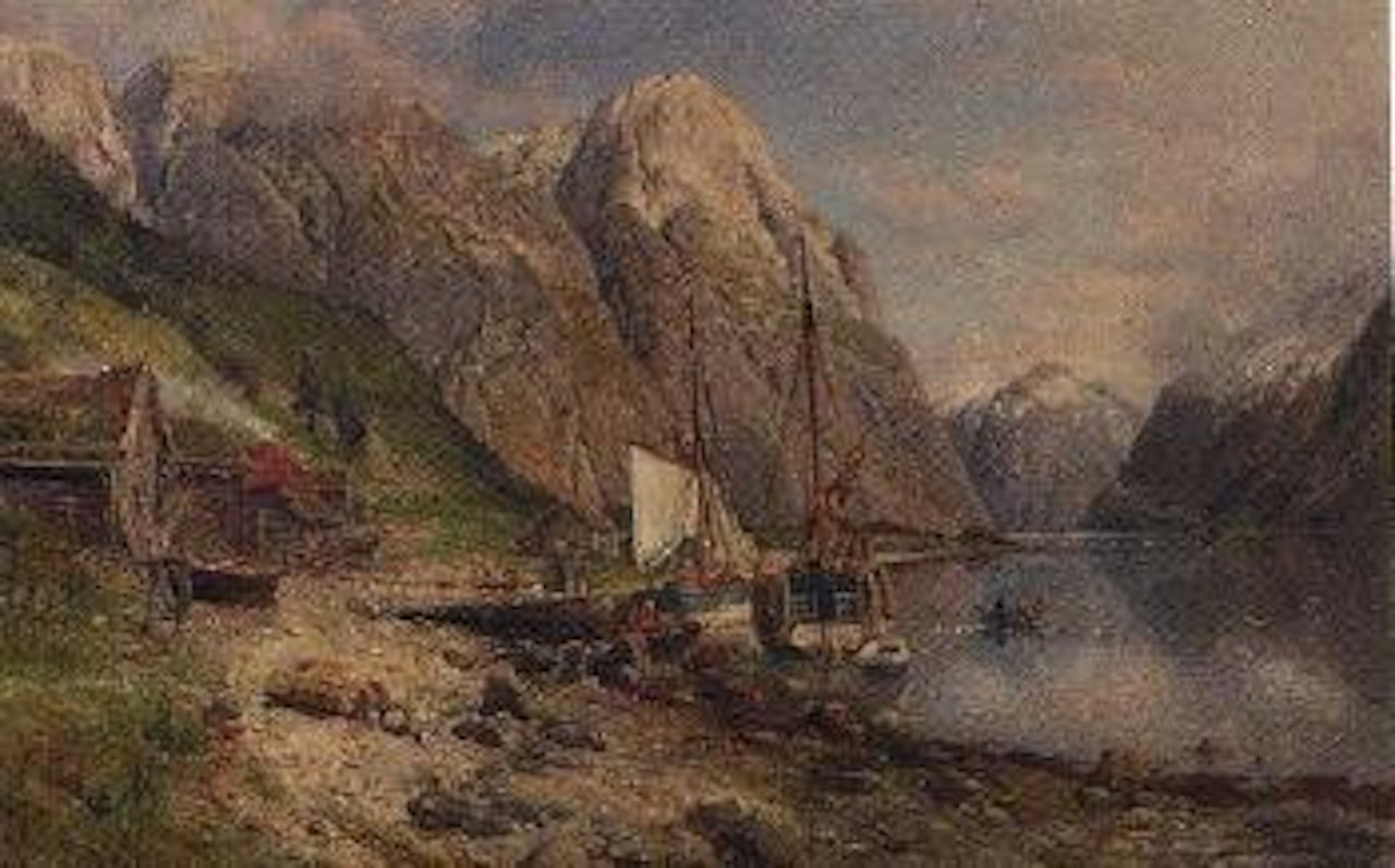 Fisherfolk in a fjord in summer by Anders Monsen Askevold