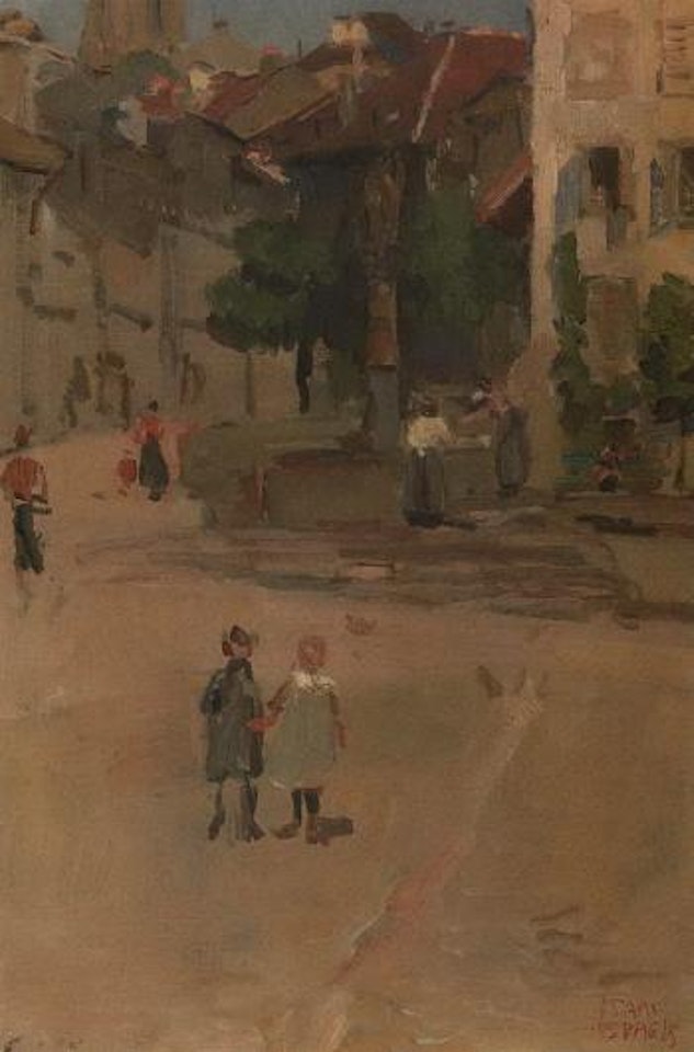 Figures by the St. Anne fountain in Fribourg, Switzerland by Isaac Israels