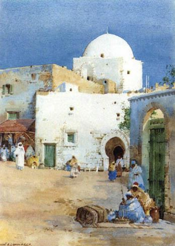 Figures before a souk by Noel Harry Leaver