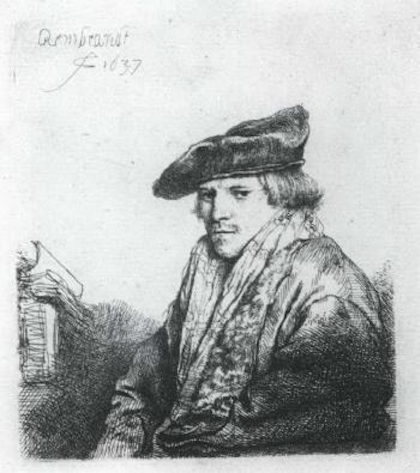 Young man in a velvet cap by Attributed to Rembrandt Harmensz van Rijn