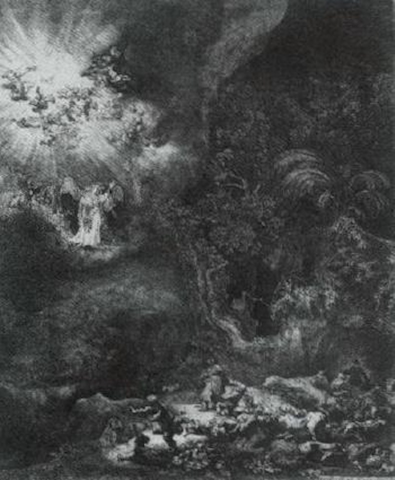 Angel appearing to the shepherds by Attributed to Rembrandt Harmensz van Rijn
