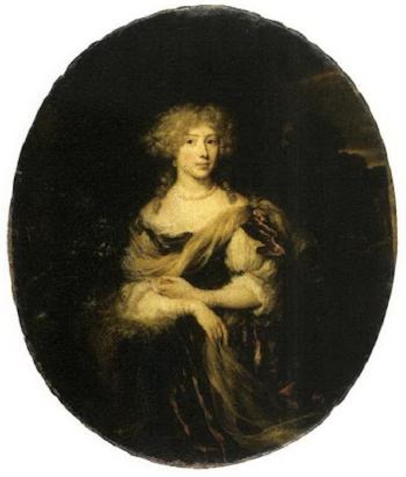 Portrait of a lady, in a red dress by Nicolaes Maes