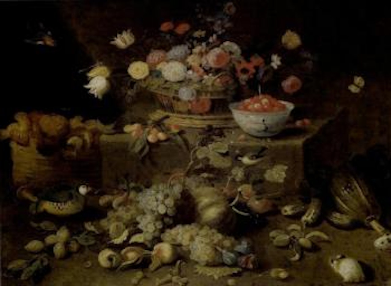 Still life of flowers, fruit and animals by Jan Van Kessel The Elder
