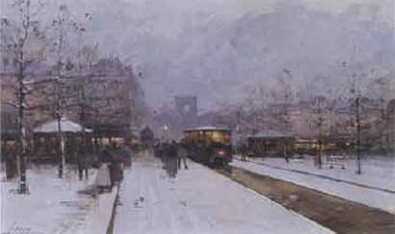 La fete de Neuilly. Paris in the snow, Porte Maillot by Eugene Galien-Laloue