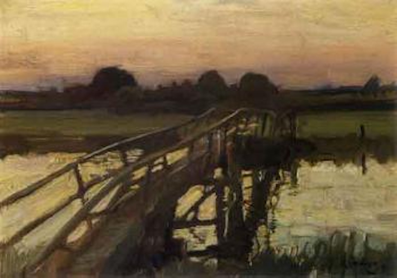 Wooden bridge by Alfred James Munnings