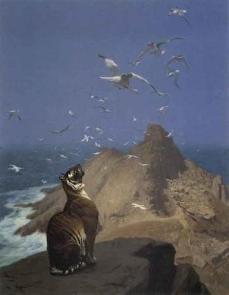 Tiger observing cranes by Jean Léon Gérome