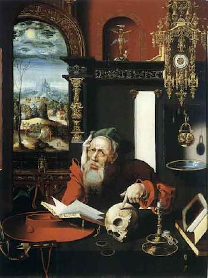 St. Jerome in his study, landscape beyond seen through the window by Attributed to Pieter Coecke van Aelst I