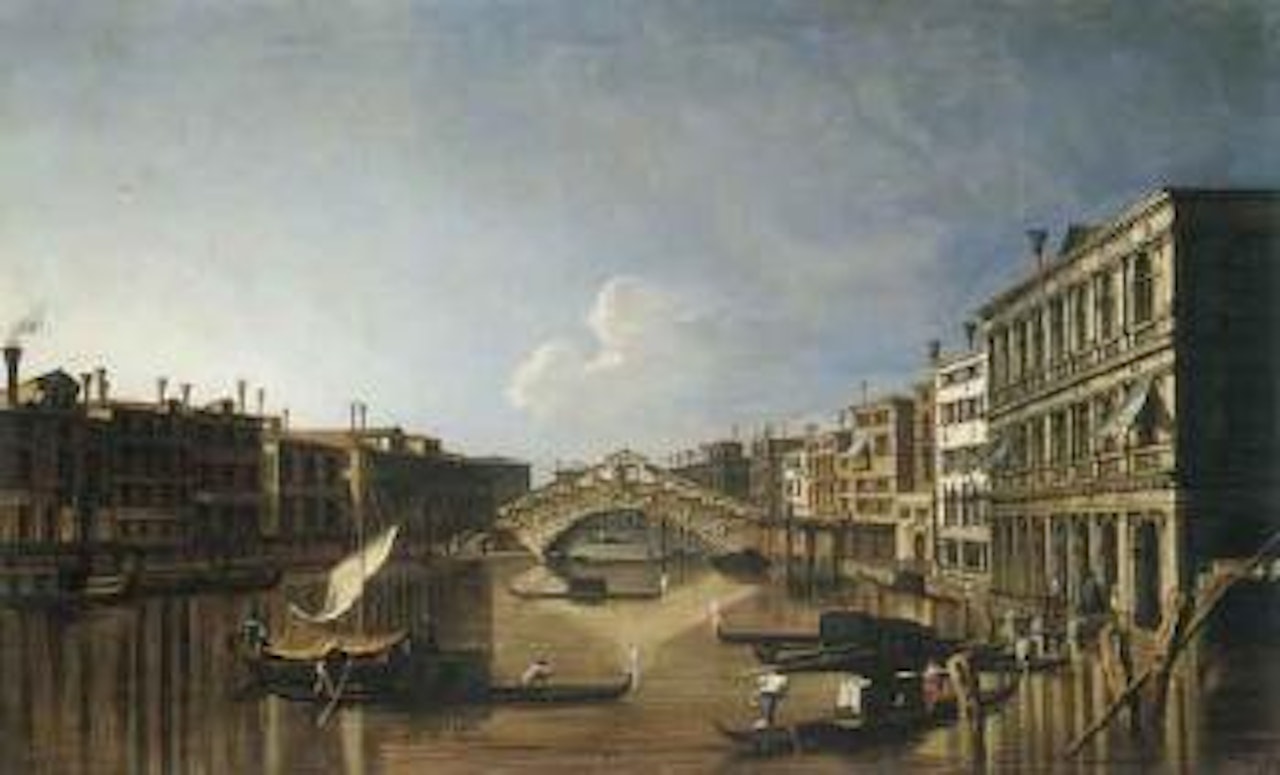 Venice , view of the Grand Canal from the South with the Rialto Bridge by Venetian School