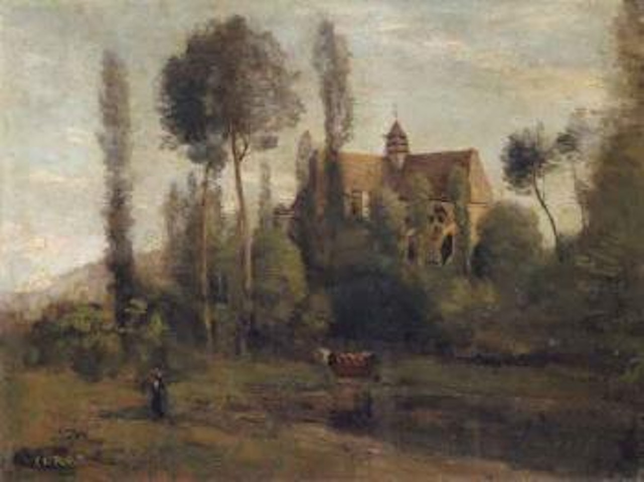 L'eglise d'Essommes, pres Chateau-Thierry by Jean Baptiste Camille Corot