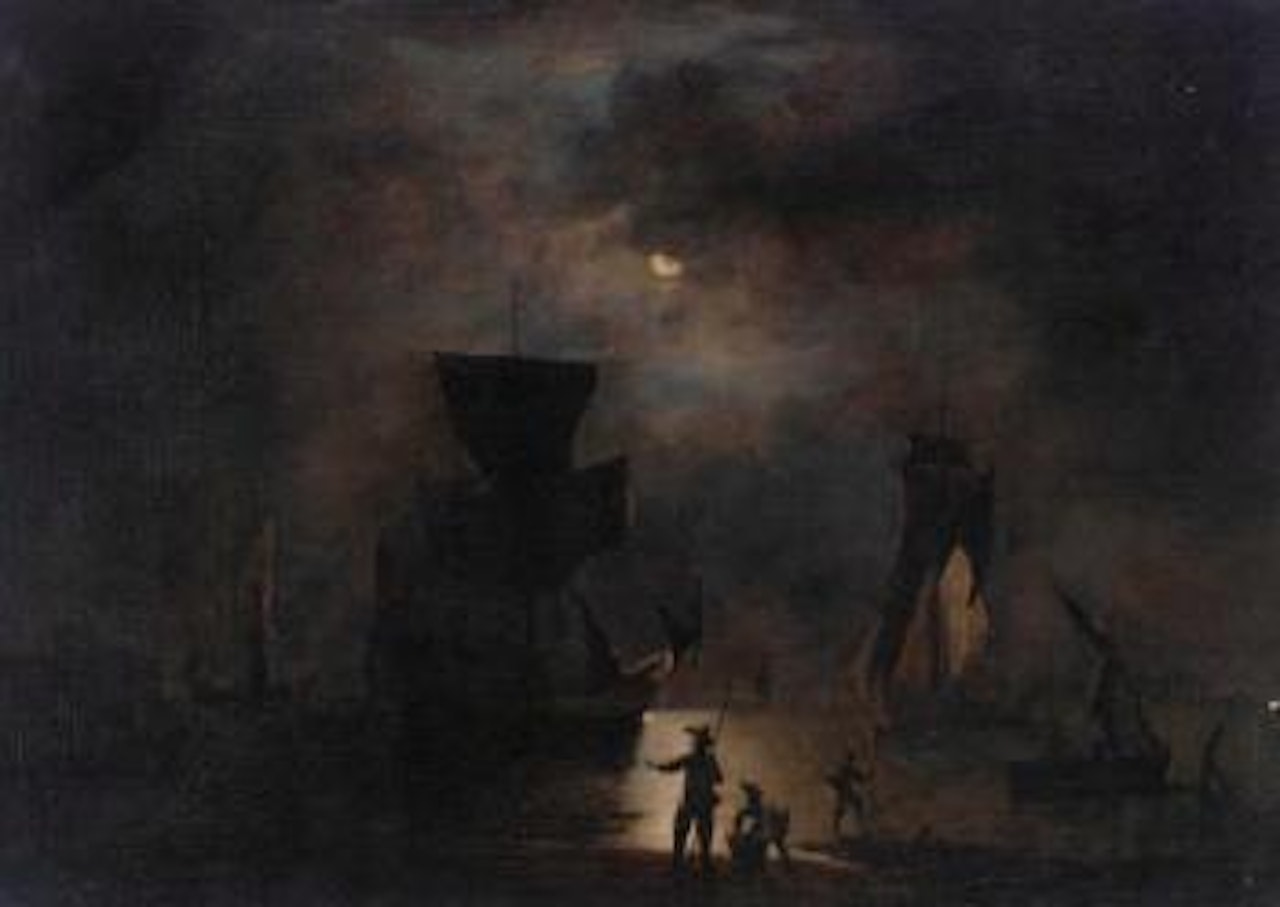 Fleet arriving by moonlight by Peter Monamy