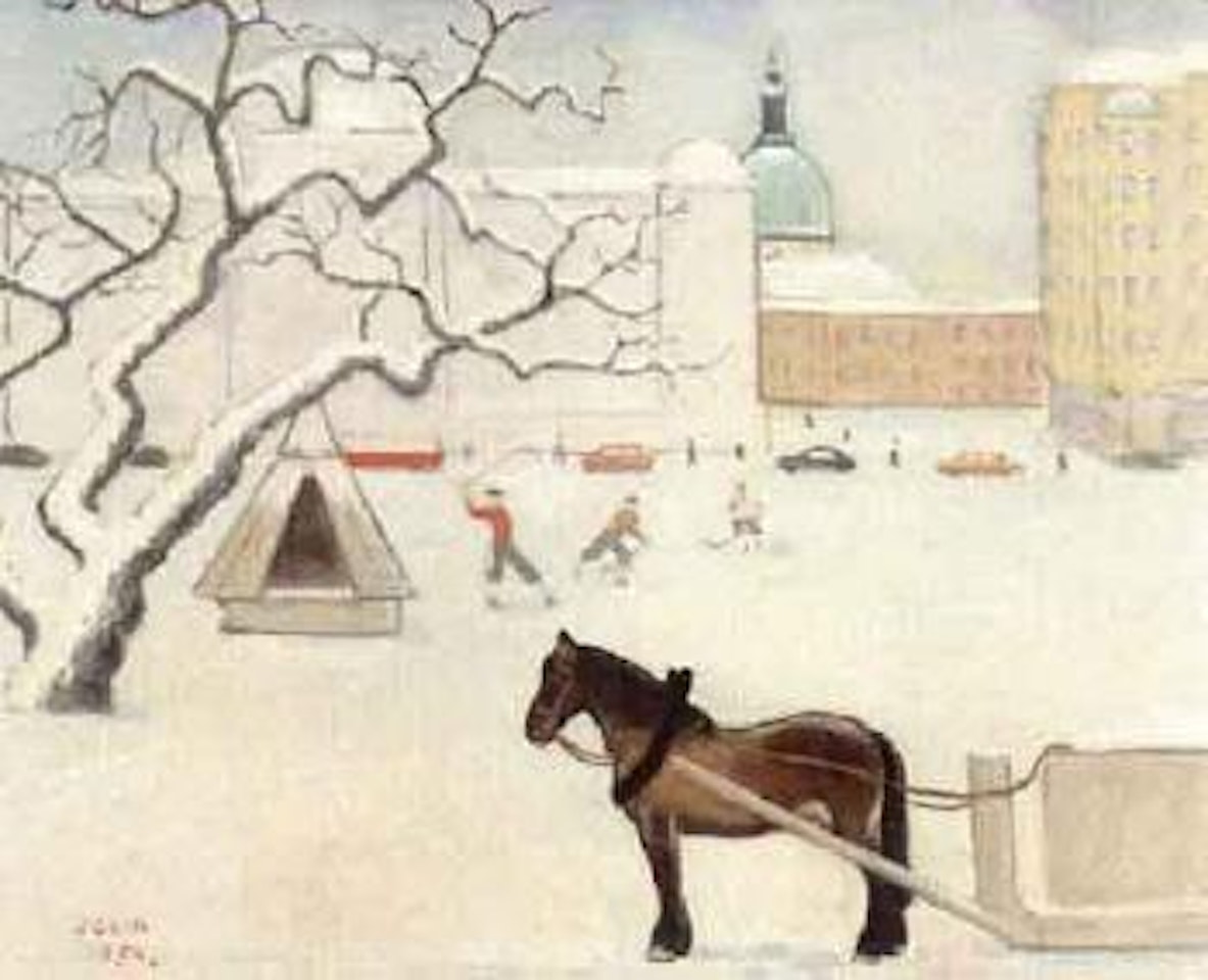 Bandy players at Nybroviken by Einar Jolin