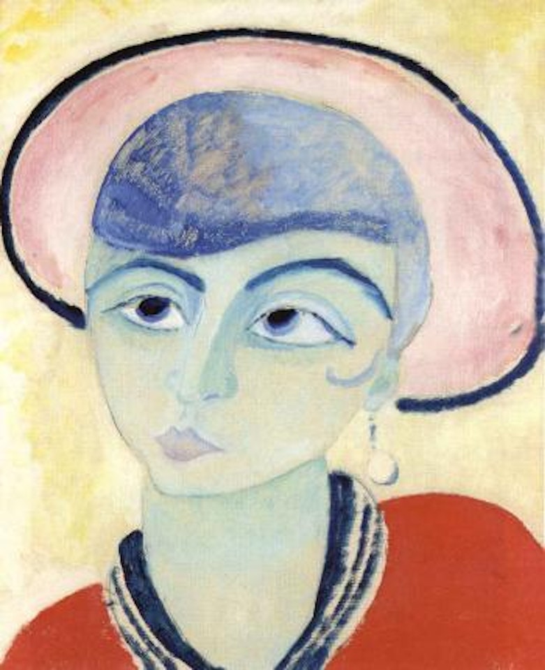 Model wearing pink hat by Sigrid Hjertén