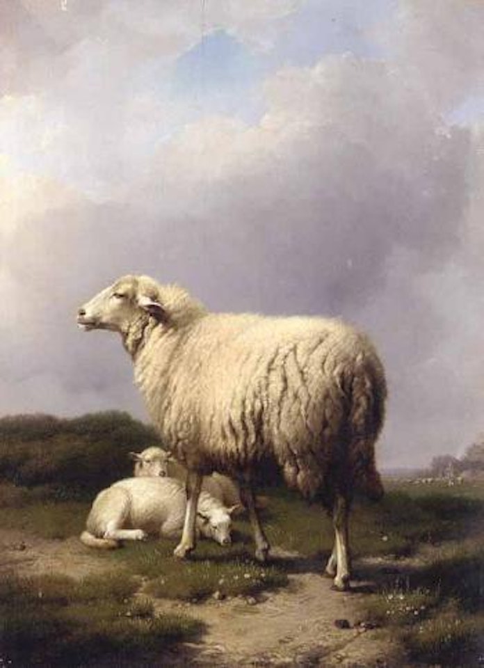 Ewe with two lamb by Eugène Joseph Verboeckhoven