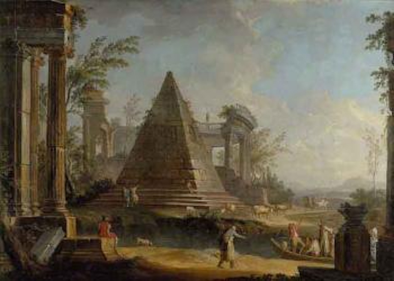 Classical ruins with the tomb of Caius Cestius by Venetian School