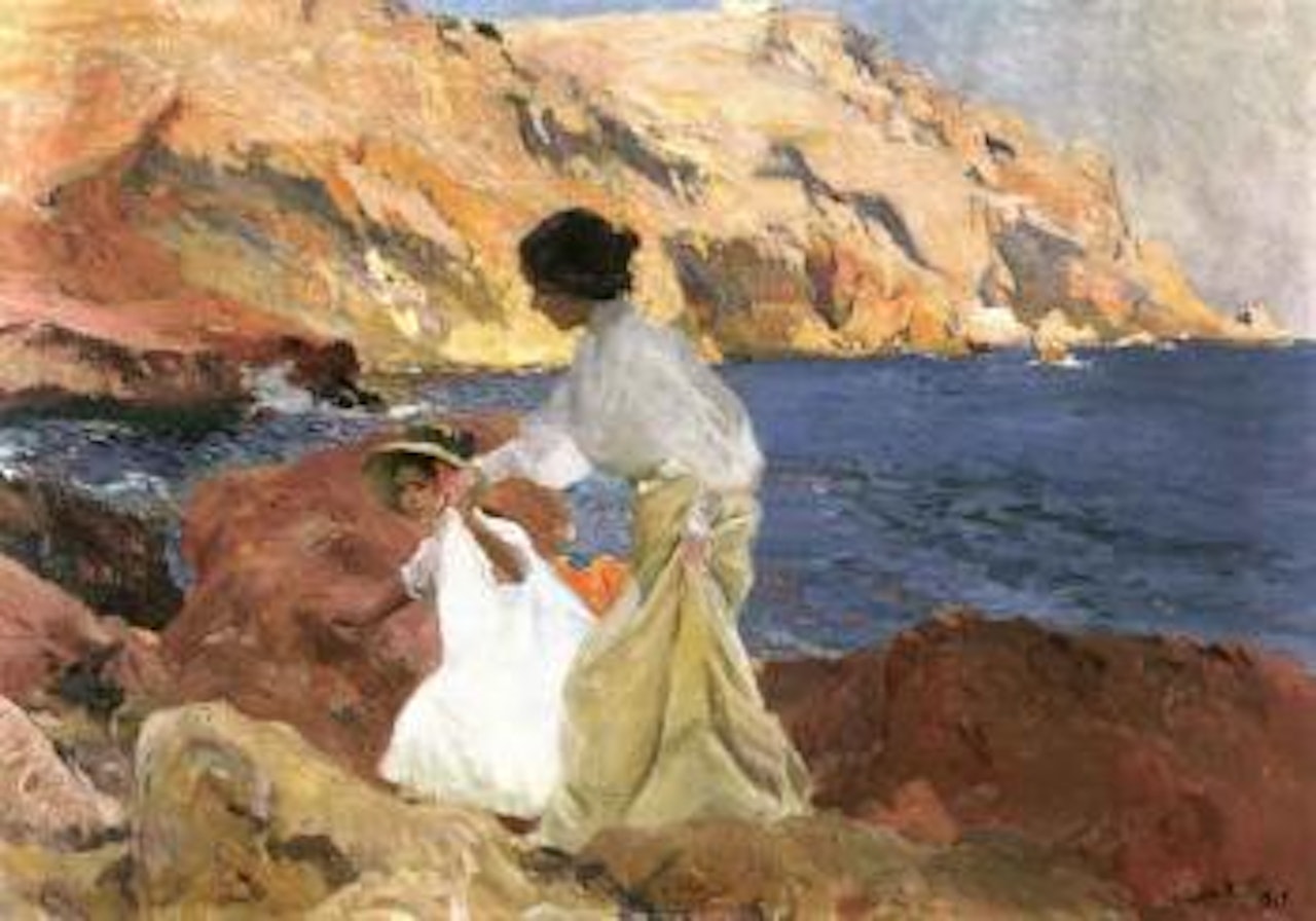 Clotilde y Elena en las rocas, Javea - Clotilde and Elena on the rocks, Javea by Joaquin Sorolla Y Bastida