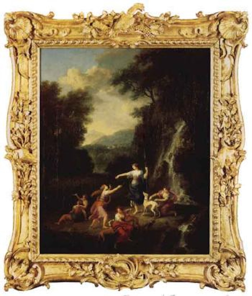 Diana and her nymphs and hounds in Italianate landscape by Francesco Zuccarelli