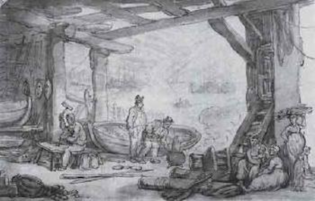 Boat building on the Thames by Thomas Rowlandson