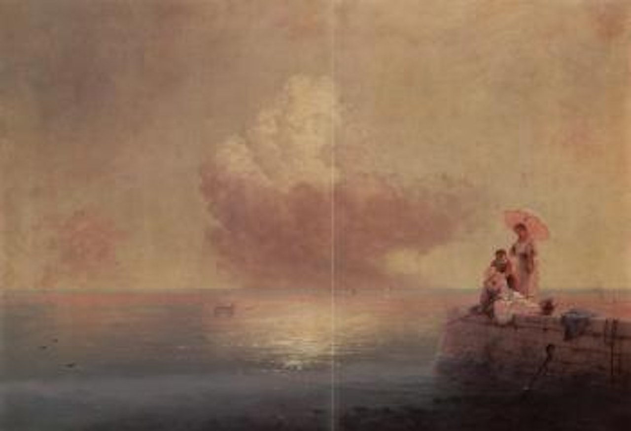 Elegant ladies fishing at the water's edge by Ivan Konstantinovich Aivazovsky