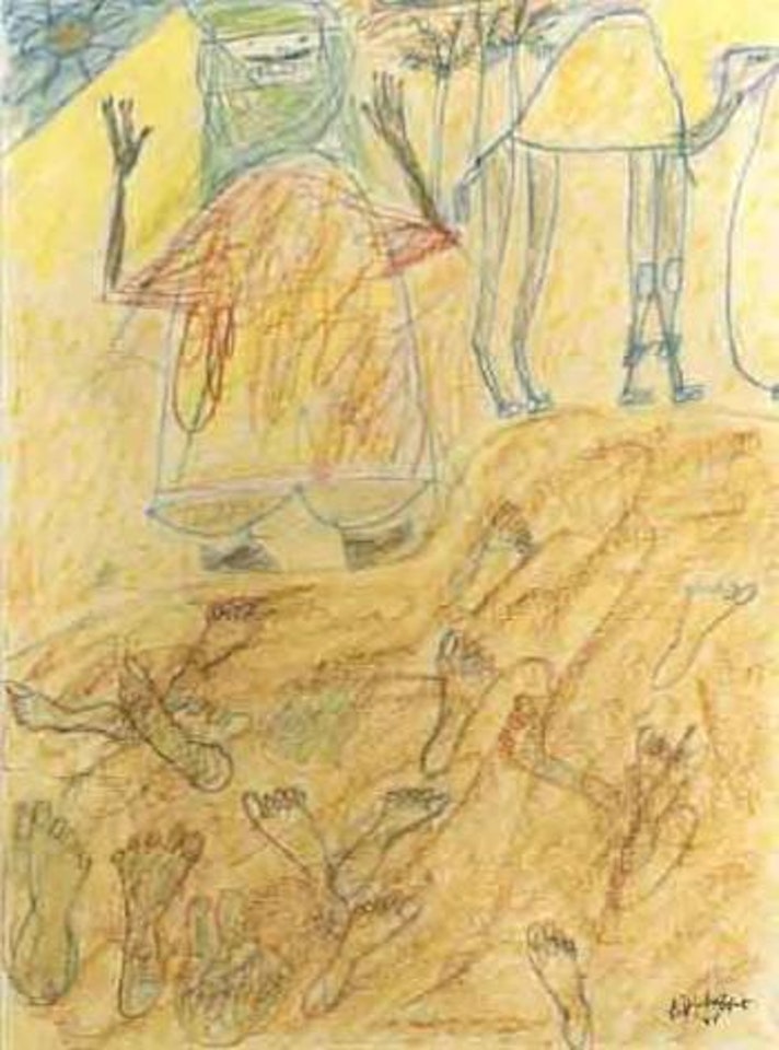 Bedouin, chameau bate, traces de pas dans le sable by Jean Dubuffet