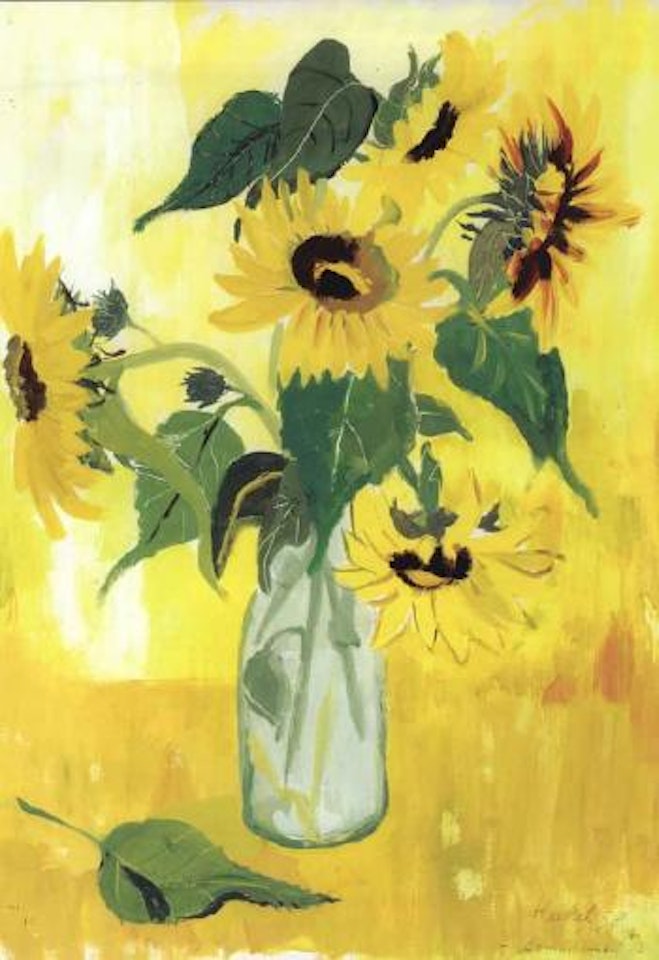 Sunflowers in bottle by Erich Heckel