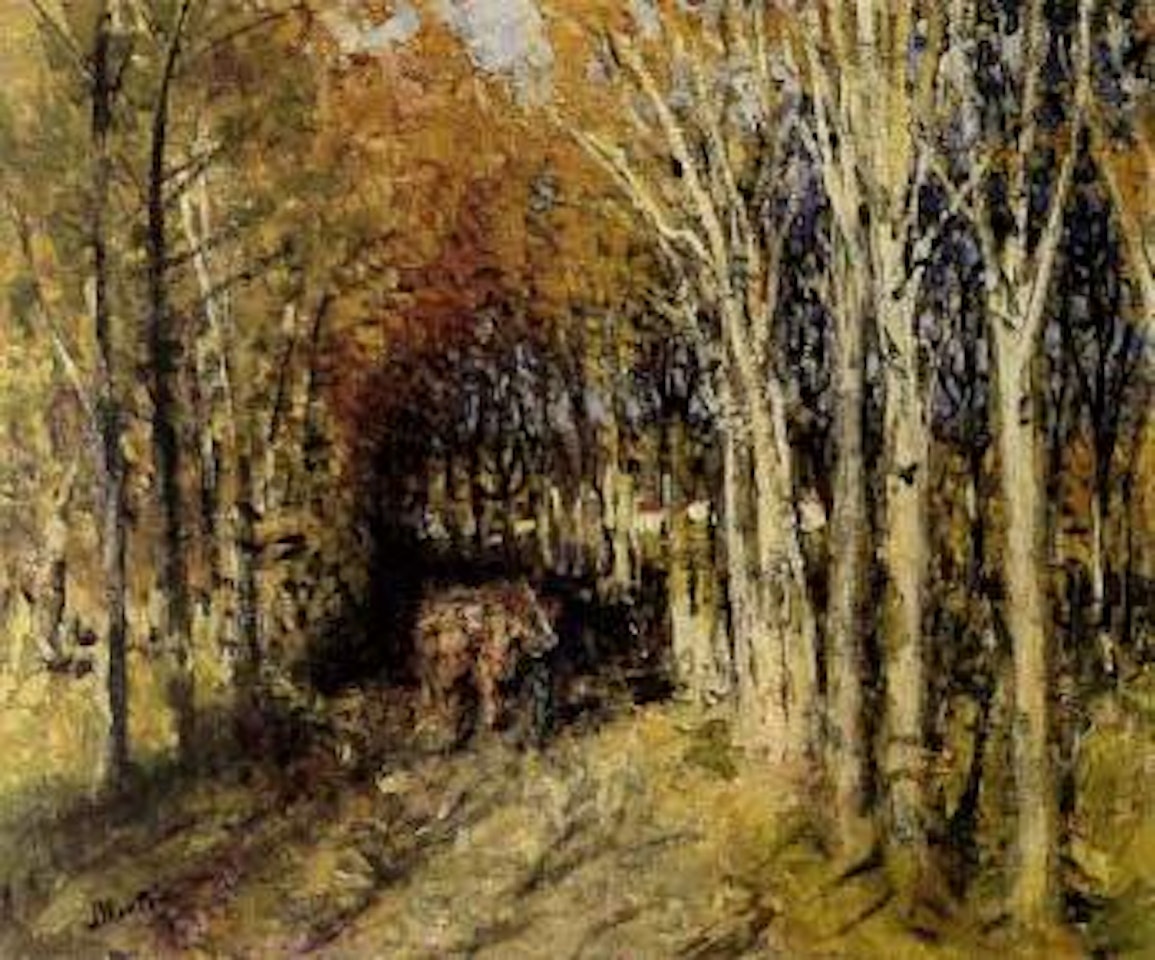 Attelage dans un sous-bois by Pierre Eugène Montezin