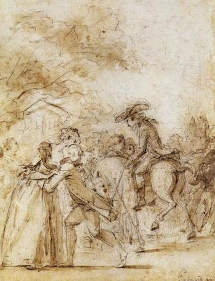 Scene de retrouvailles dans un parc by Jean-Honoré Fragonard
