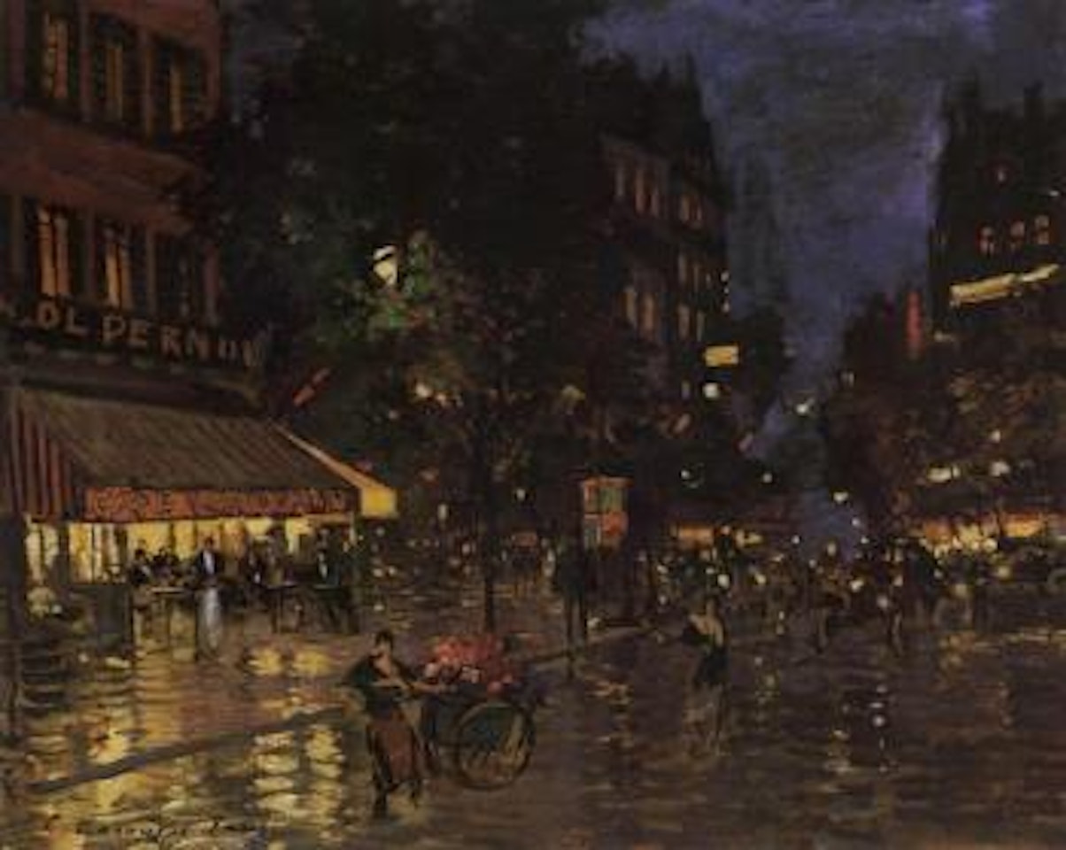 Selling flowers by the cafe by Konstantin Alekseevich Korovin