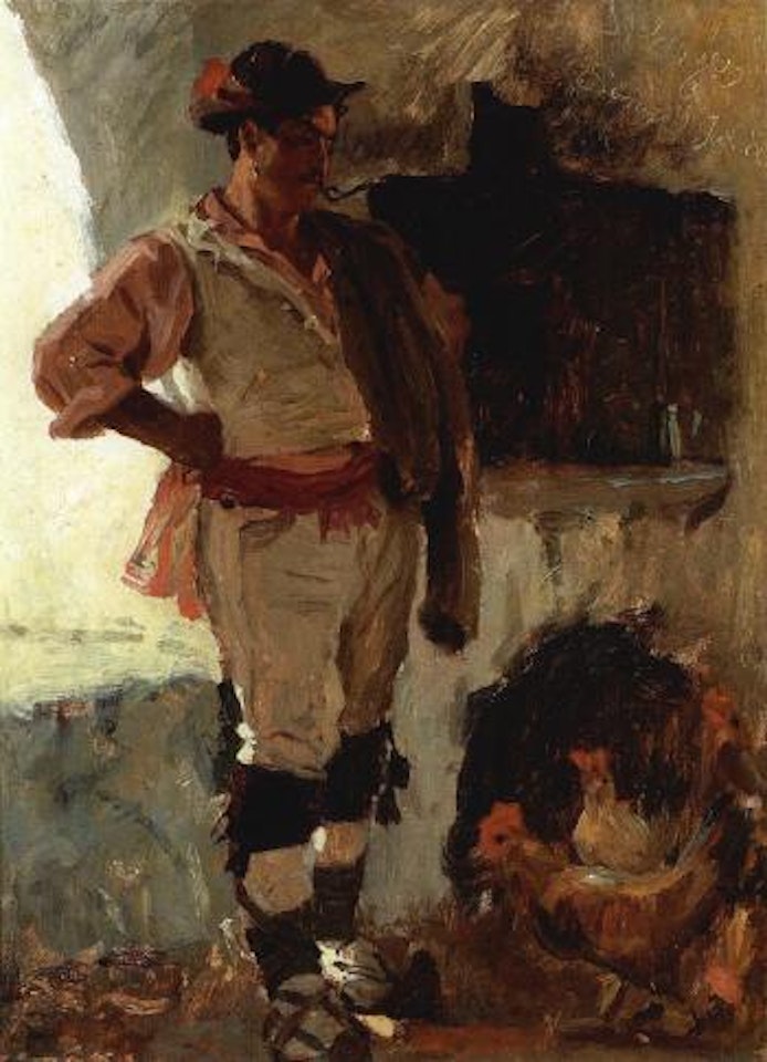 Farmer from Sora watching his chickens by Peder Severin Kröyer
