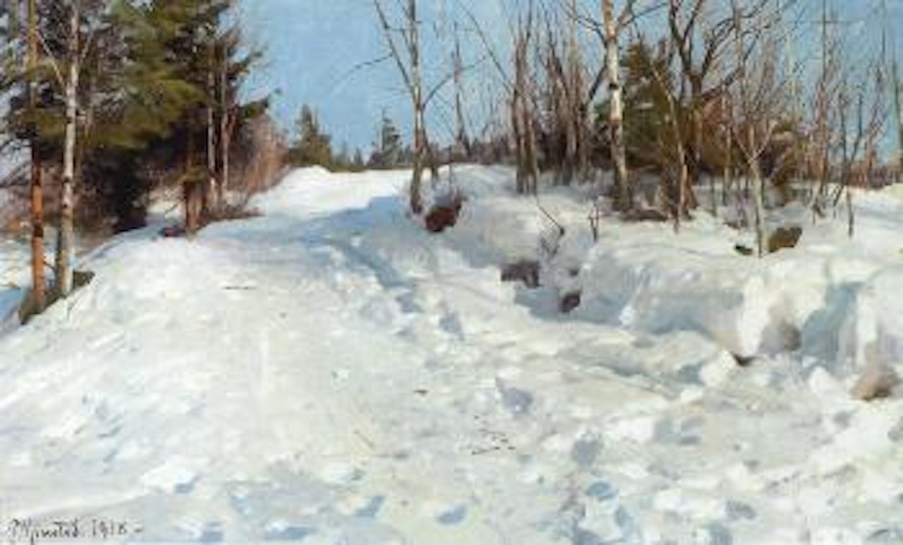 Winter landscape in sunshine by Peder Mork Monsted