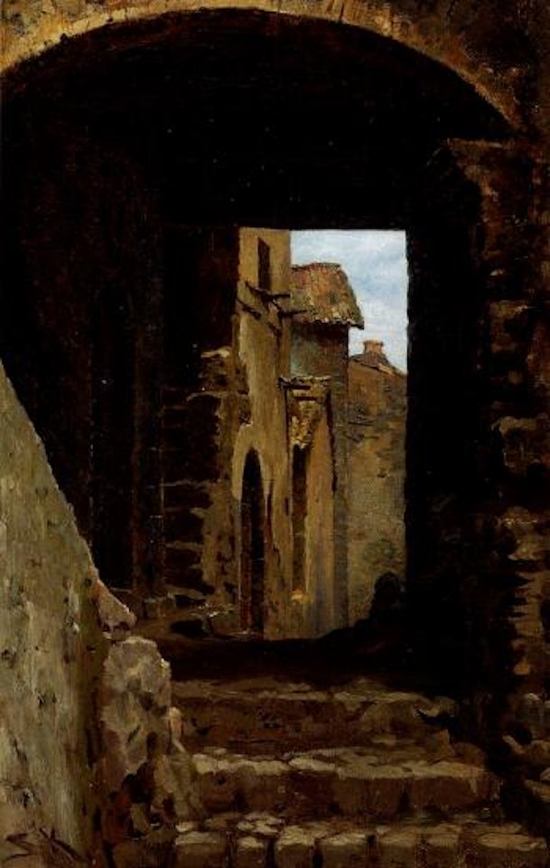 Mother and daughter seated on steps in Torello by Peder Severin Kröyer