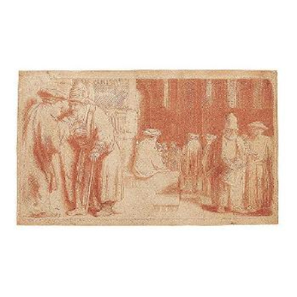 Views in the synagogue by Attributed to Rembrandt Harmensz van Rijn