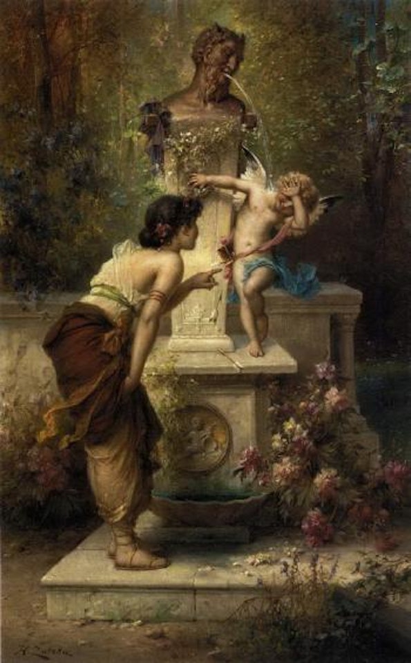 At cupid's fountain by Hans Zatzka