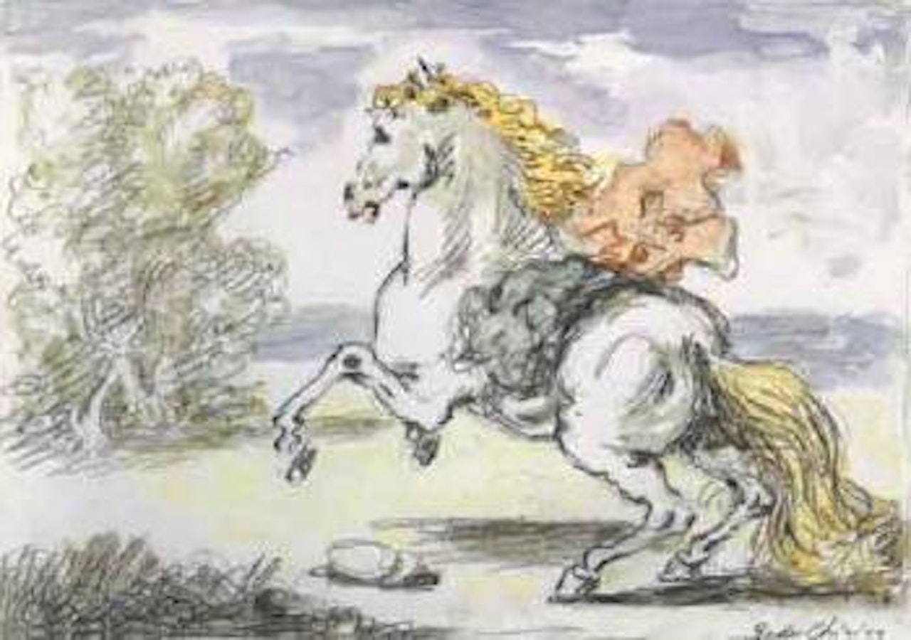 Horse with red scarf and green sadle by Giorgio de Chirico