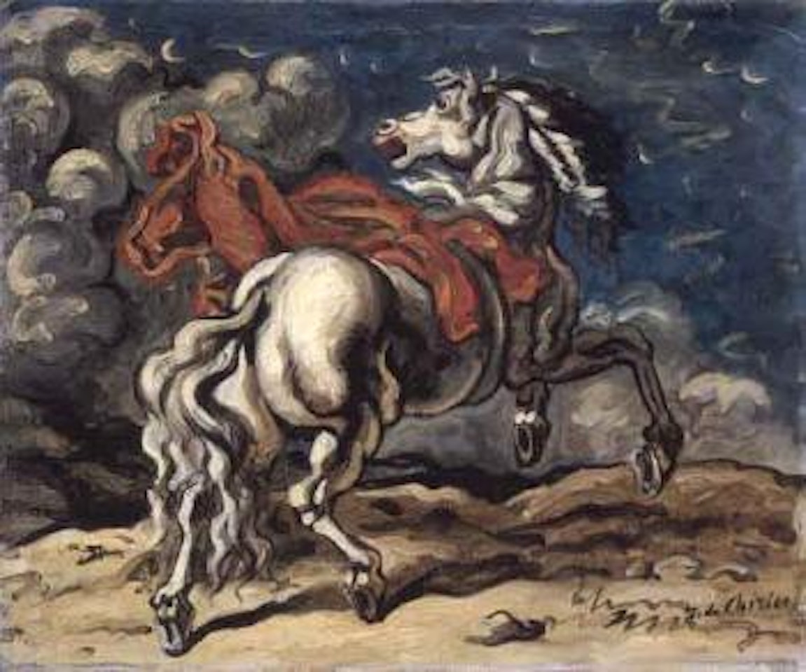 Horse with red rug by Giorgio de Chirico