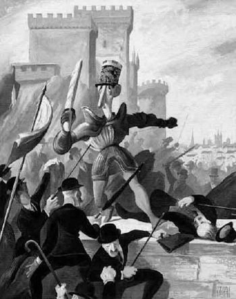 Charles De Gaulle defending himself against the Brits by Al Hirschfeld