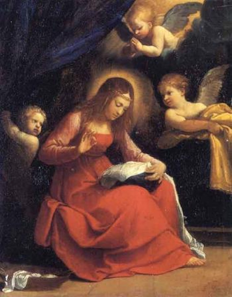 The Virging embroidering with three putti by Guido Reni