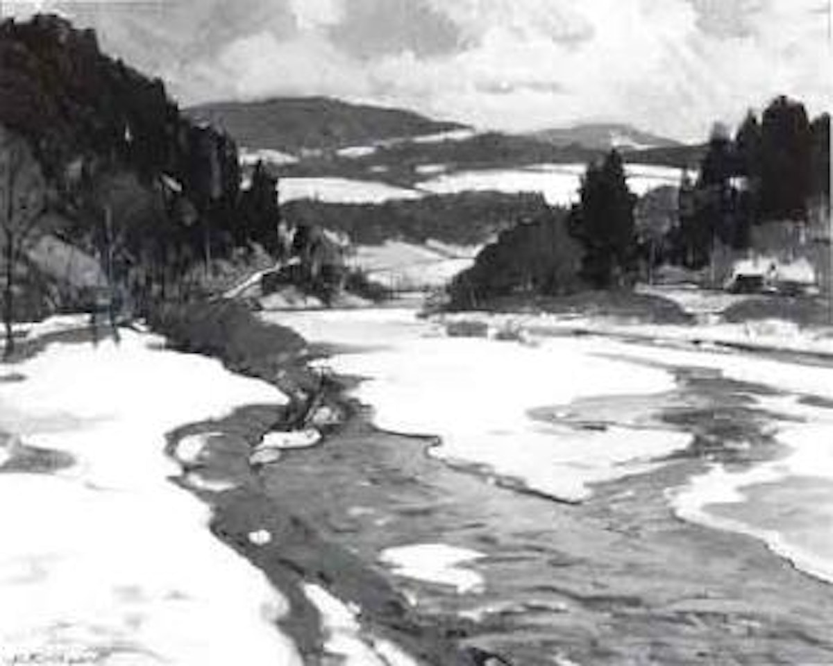 Passing squall, winter landscape by Aldro Thompson Hibbard