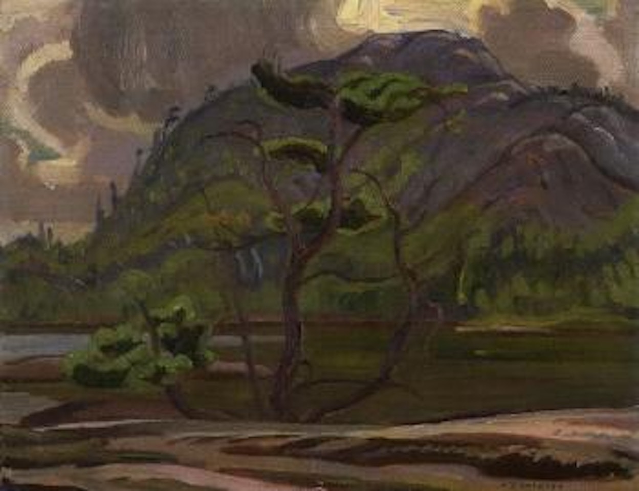 Trees on the shoreline. Cabins in the woods by Alexander Young Jackson