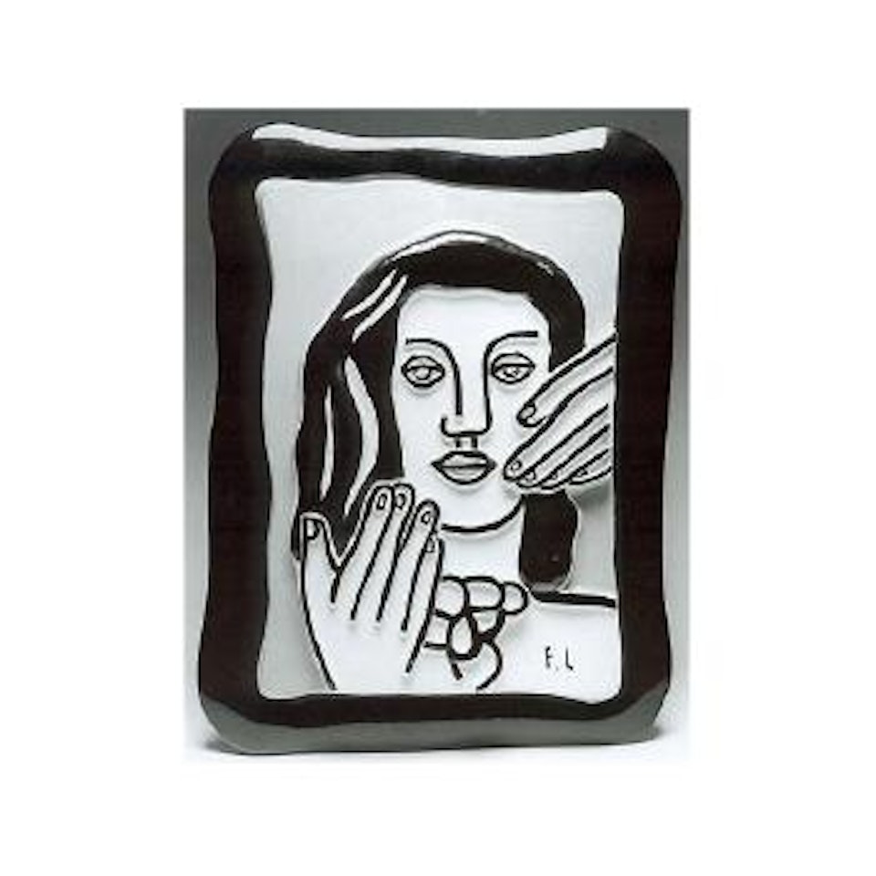 Visage aux deux mains sur fond orange by Fernand Leger